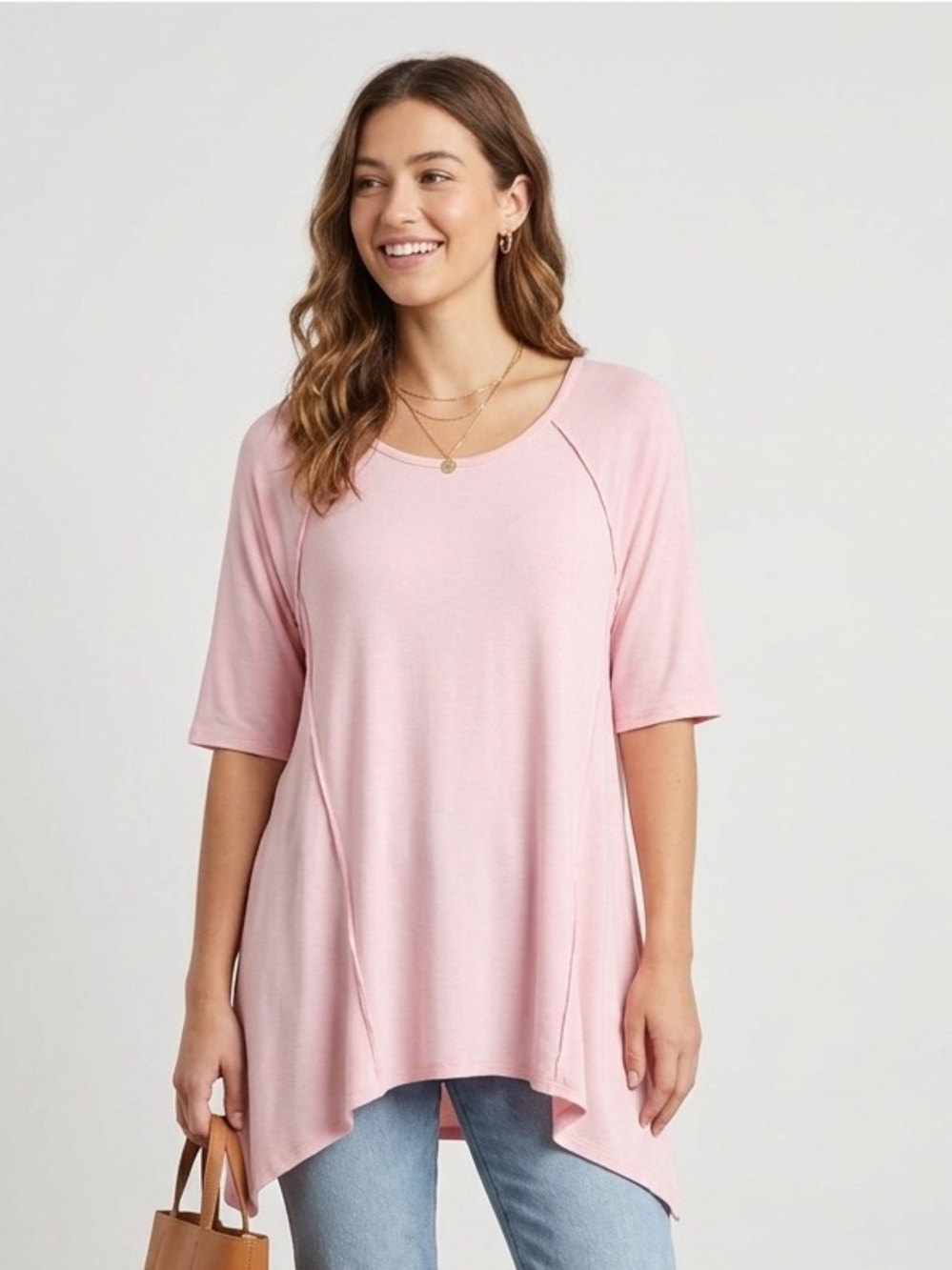 Pink Tunic Top with Raglan Sleeves